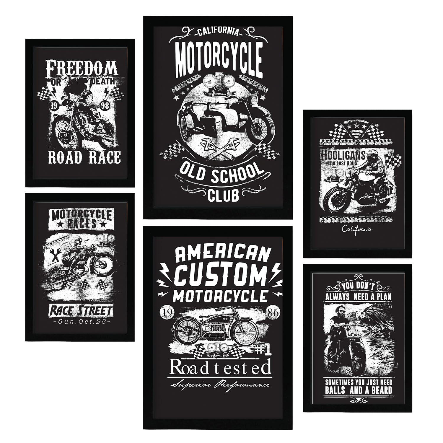 POSTER Set Mit 6 Fahrer In Rustikale Zitate A3 & A4 Rahmenlos - Klar, Papier (29/3cm) - Nacnic