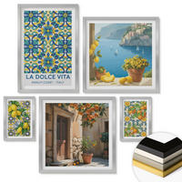 WANDBILDER 5er Set - 50x50 cm & 20x30 cm & 40x60 cm Silberner Rahmen - Farbenfrohe abstrakte Zitrusfrüchte - Silberfarben, Kunststoff (40/60cm) - ArtPrintCave