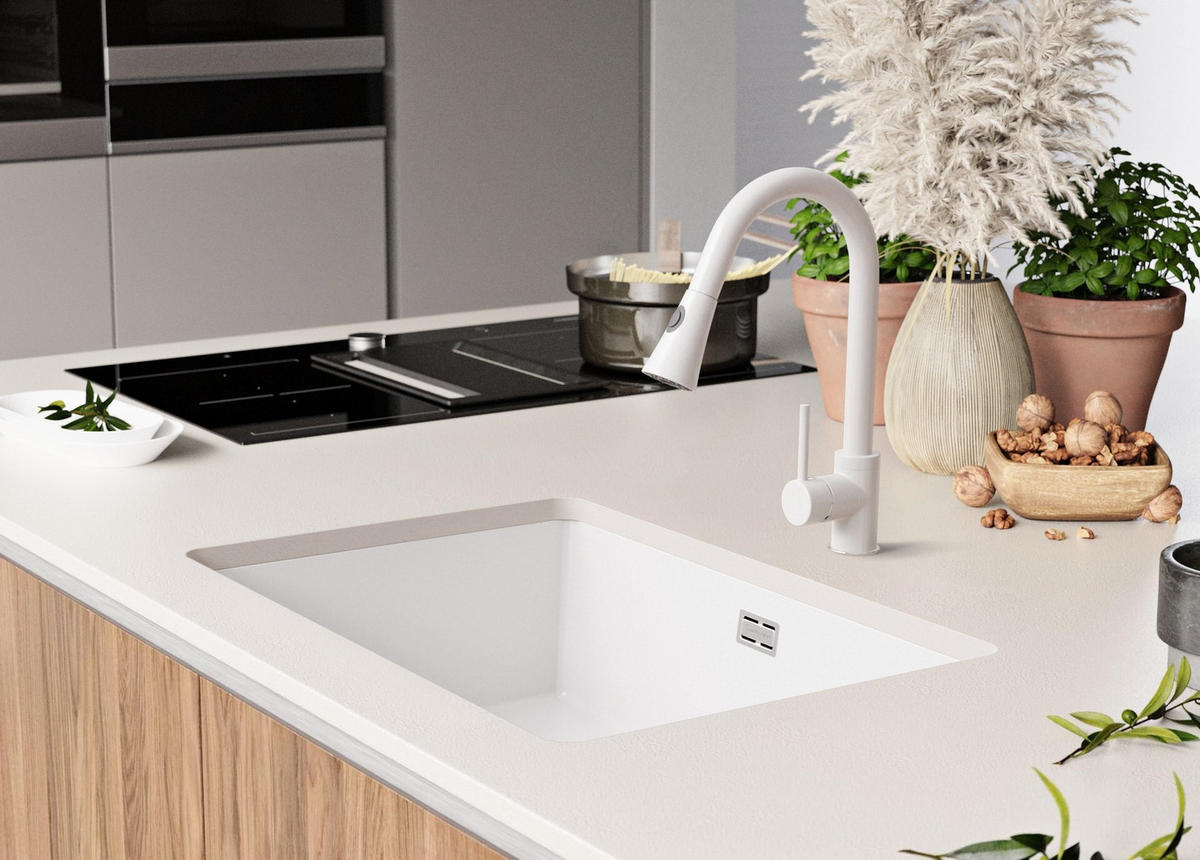 UNTERBAUSPÜLE GRANIT London, 2-er set Weiß 66/47 cm 1 Becken + Ablauf-Set ab 70er Unterschrank - Chromfarben/Weiß, Kunststoff (66/20/47cm) - Primagran