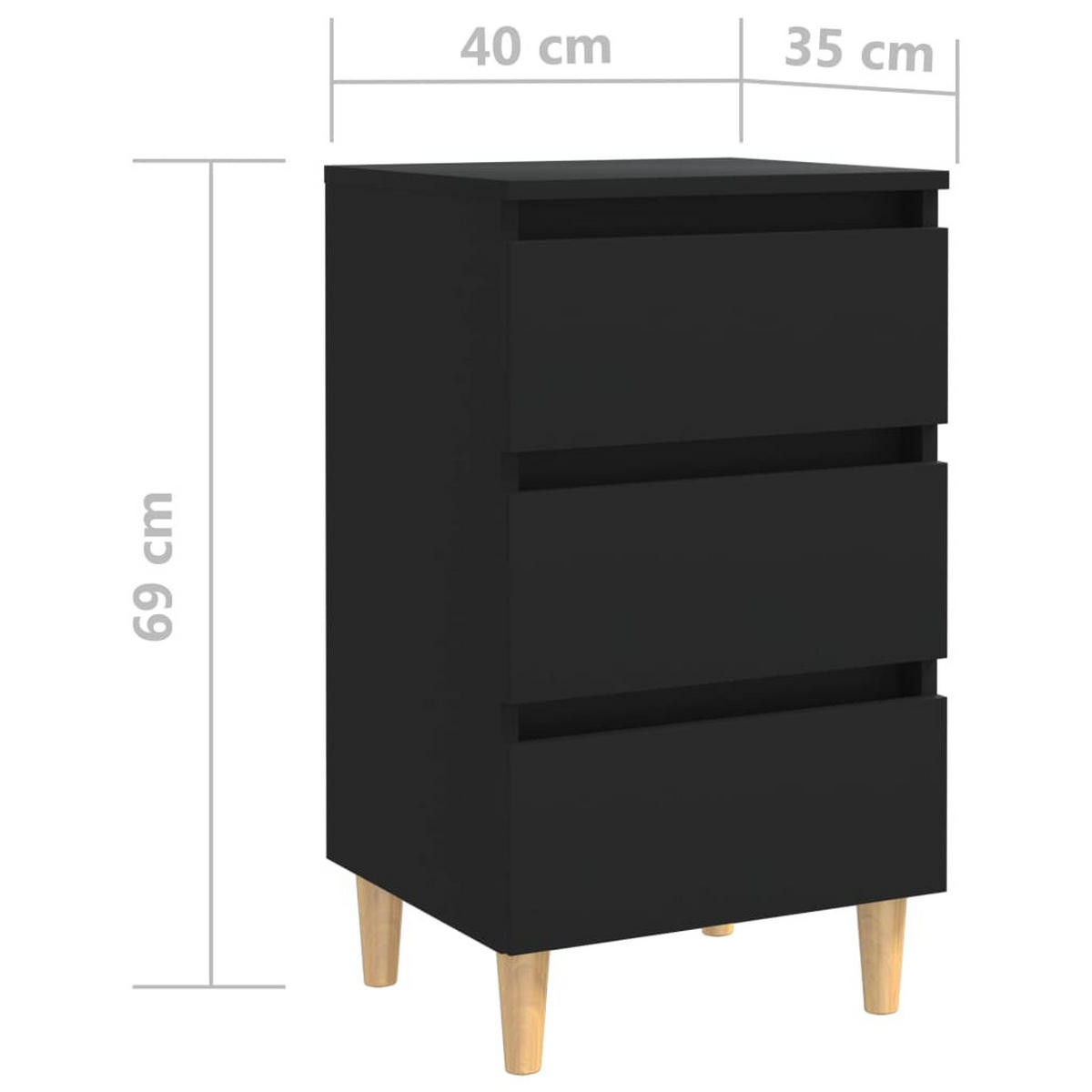 NACHTTISCH mit Massivholz-Beinen 40/35/69 cm in Schwarz - Schwarz/Braun, Holz (40/69/35cm) - vidaXL