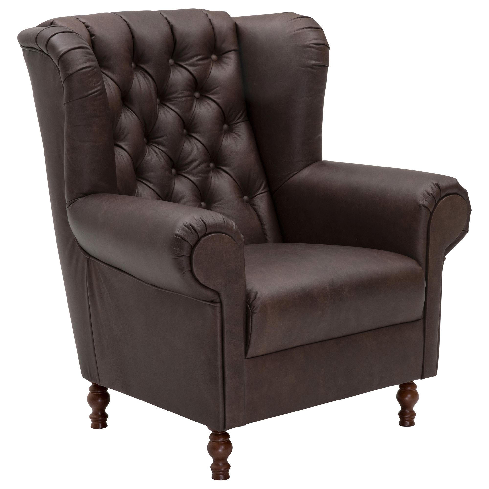 OHRENBACKENSESSEL Katreen Echtleder (Antikoptik) braun - Braun, Leder (90/101/91cm) - 58aufmkessel