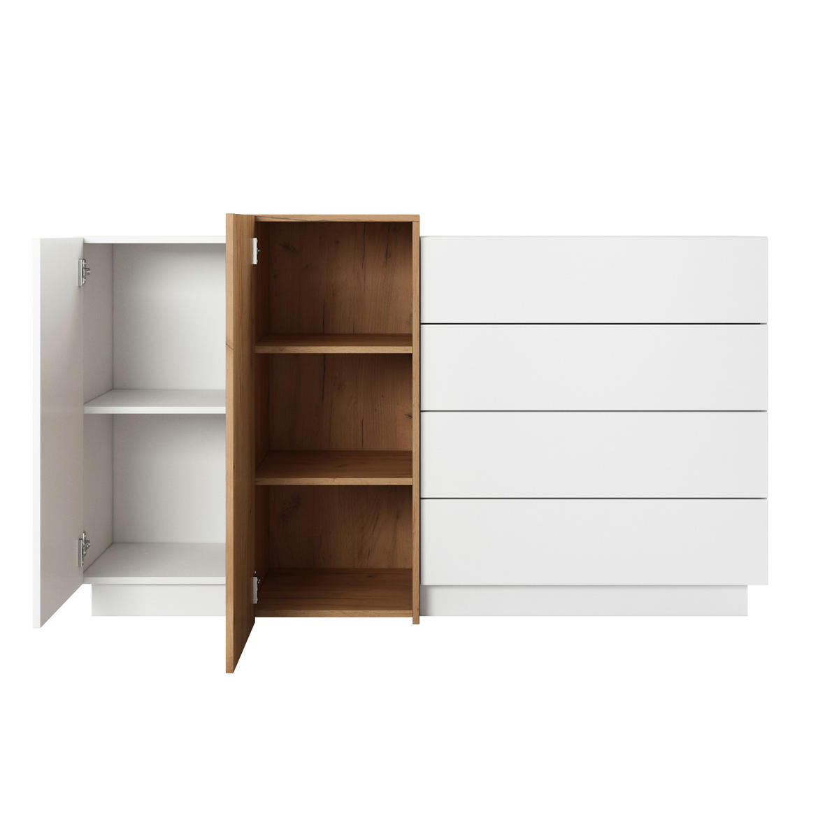 SIDEBOARD ETNE KOM2 ABS-Kante Eiche Weiß - Weiß, Glas/Holzwerkstoff (160/94/45cm) - Komodee