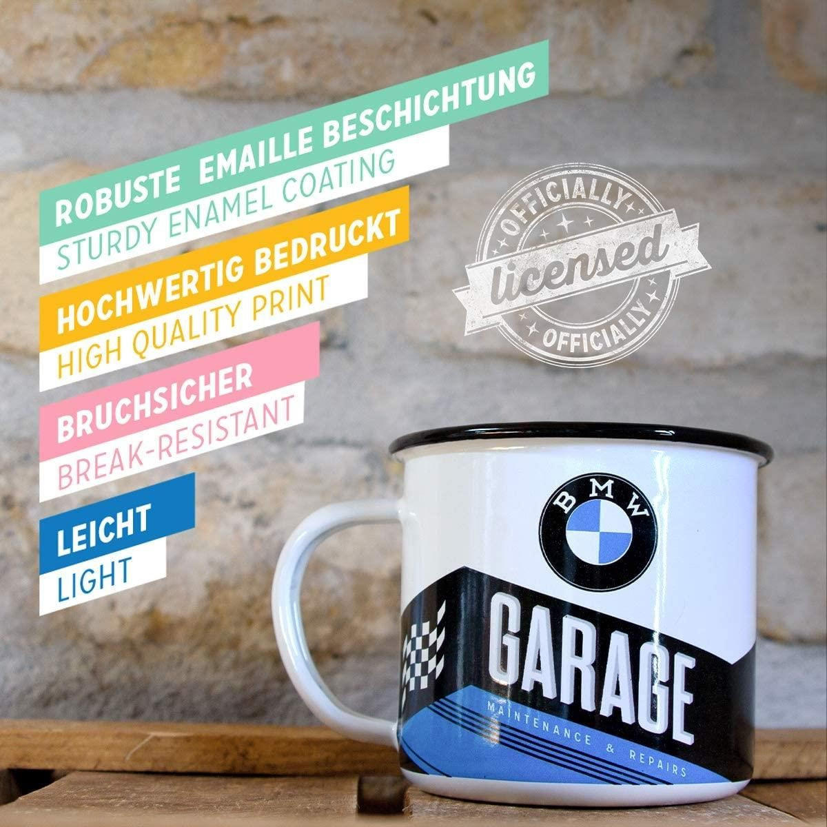 EMAILLE-BECHER 360 ml BMW Garage - Blau/Schwarz, Metall (0.36L) - Nostalgic-Art