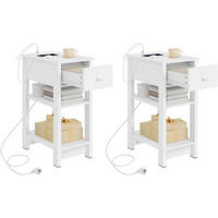 2ER Set NACHTTISCH mit Ladefunktion, 2 Steckdosen, 2 USB-Anschlüssen - Weiß, Holzwerkstoff (30/65/45cm) - Woltu