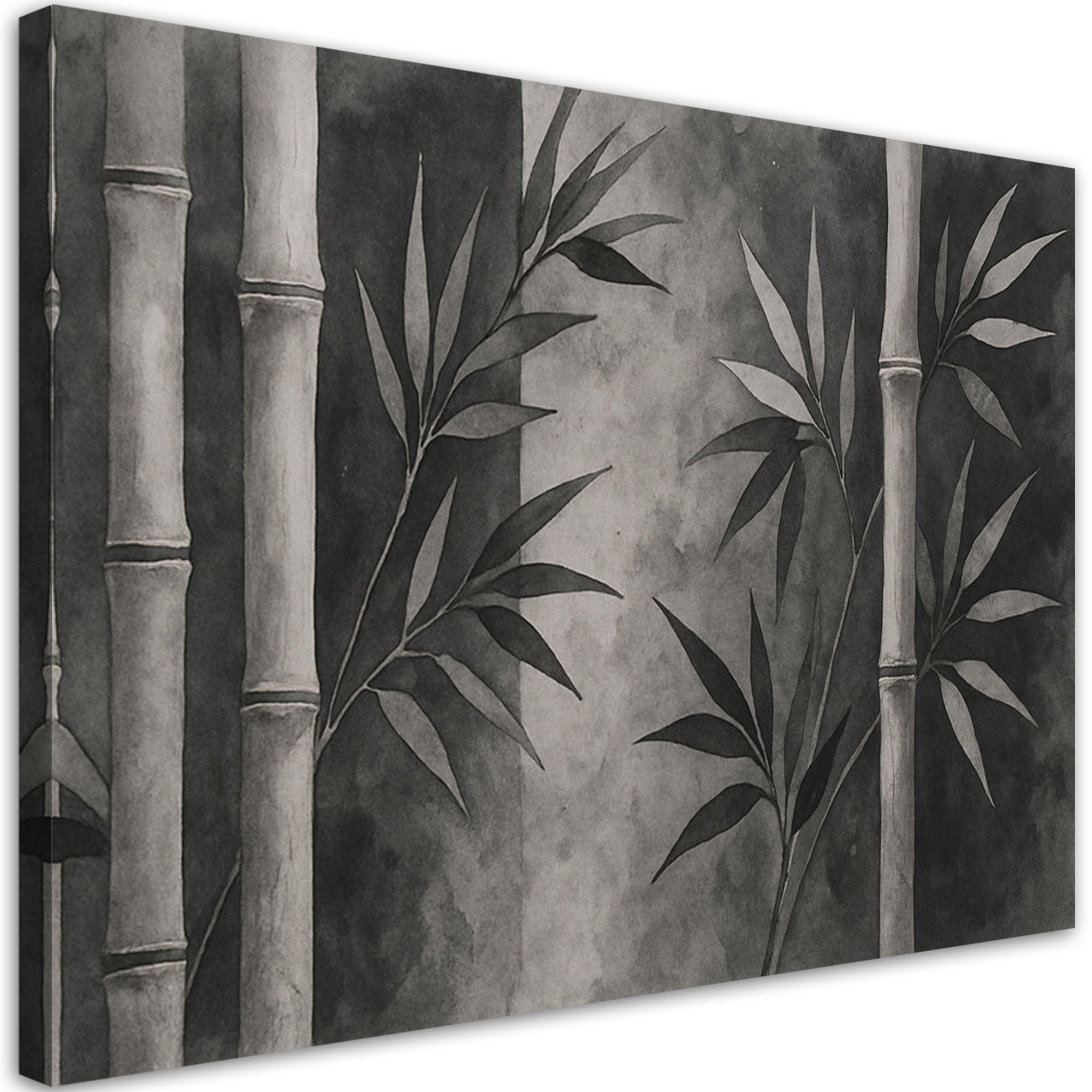 LEINWANDBILD Bambus Blätter Aquarell Grau Natur Zen 100x70cm - Grau, Textil (100/70cm) - Feeby