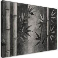 LEINWANDBILD Bambus Blätter Aquarell Grau Natur Zen 100x70cm - Grau, Textil (100/70cm) - Feeby