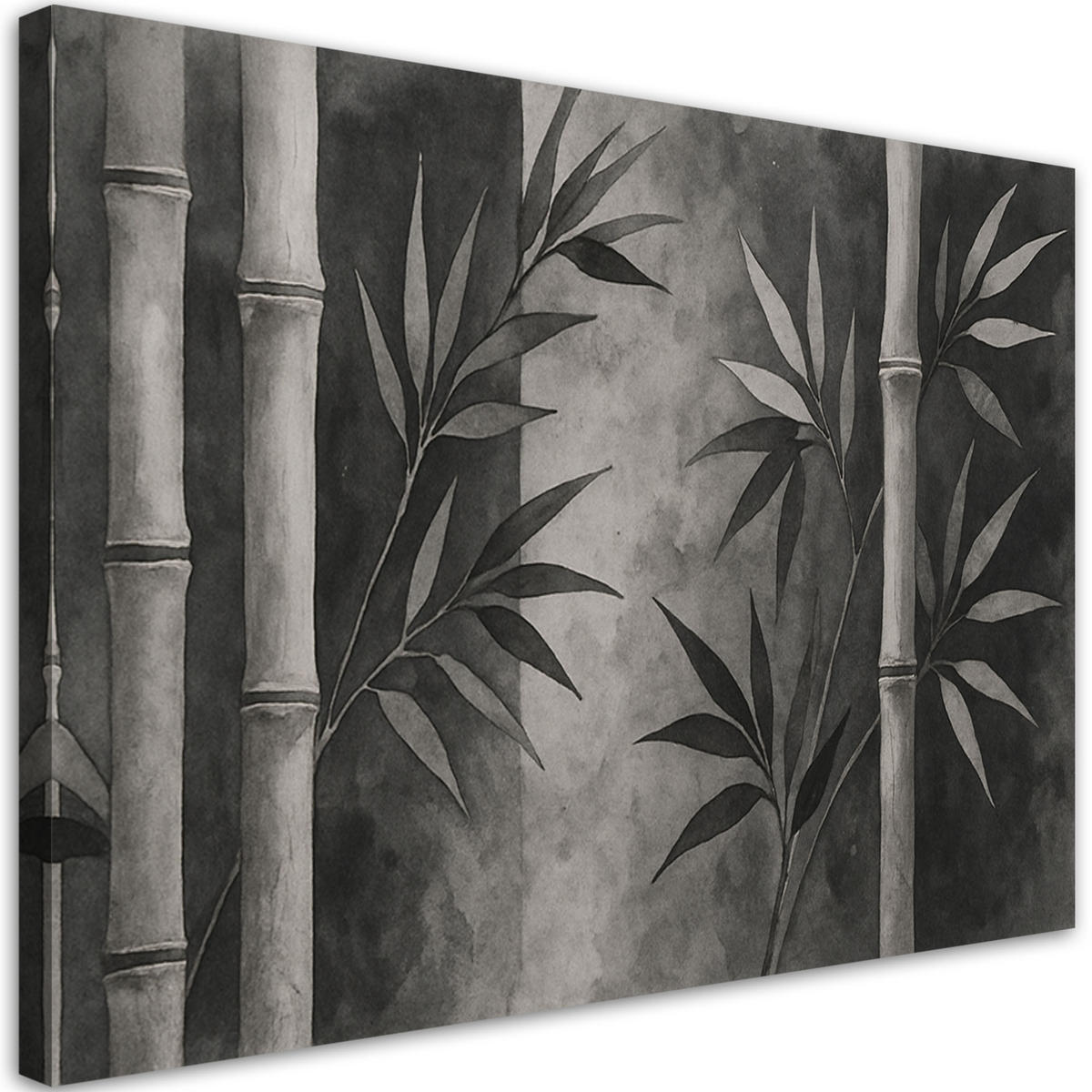 LEINWANDBILD Bambus Blätter Aquarell Grau Natur Zen 100x70cm - Grau, Textil (100/70cm) - Feeby