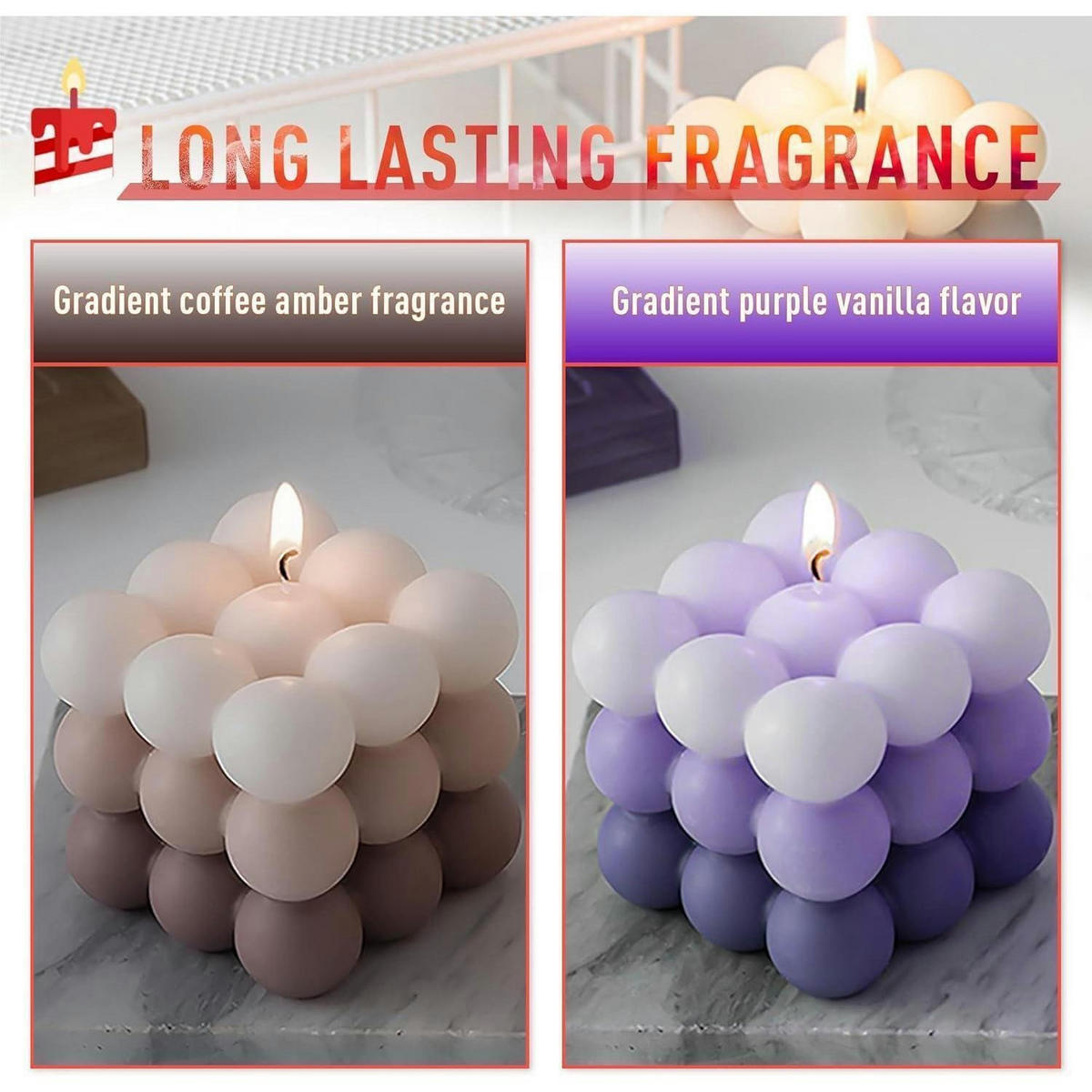 DUFTKERZEN Set 2 Stück Bubble Candle Lila und Bernstein Sojawachs - Multicolor, Paraffin (6cm)