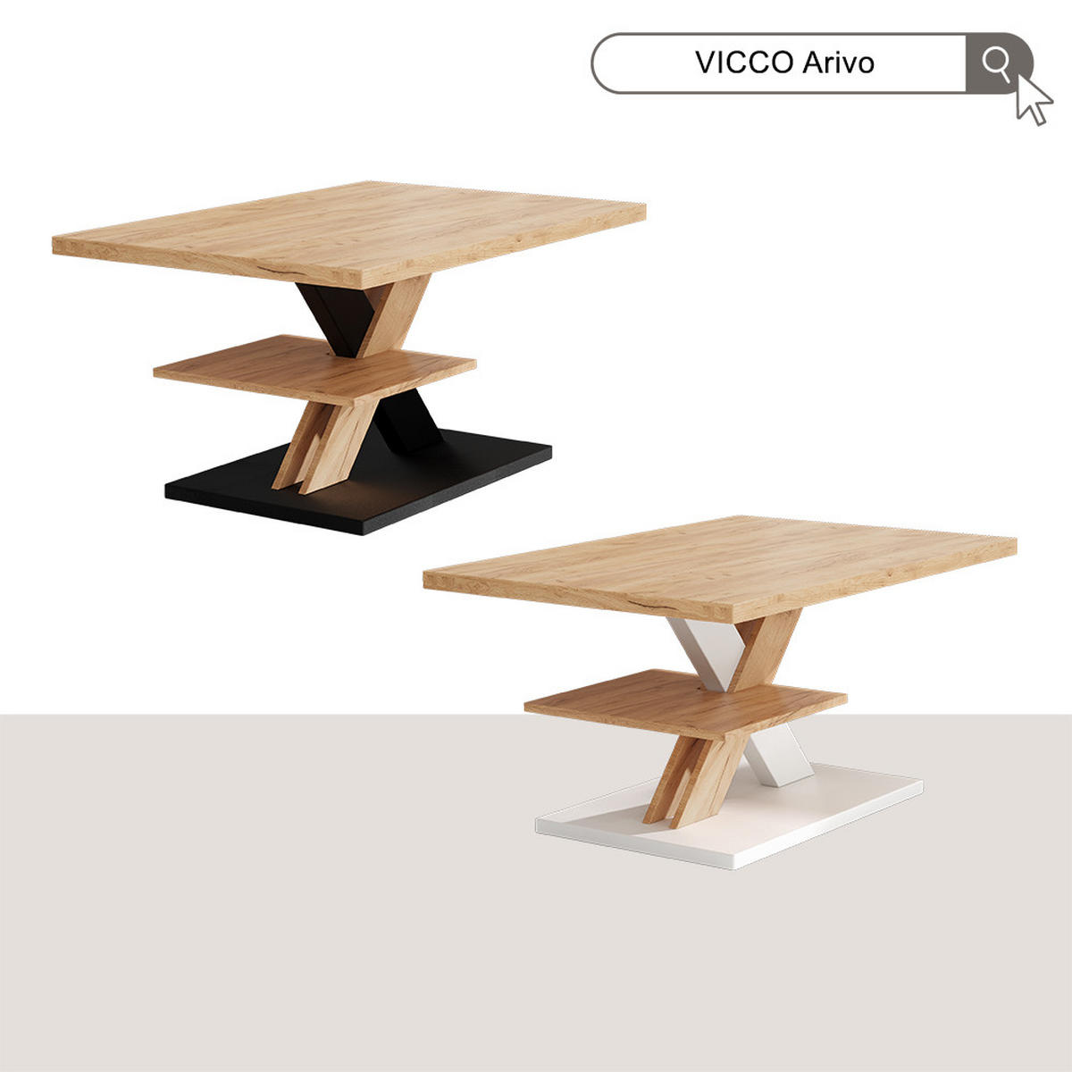 COUCHTISCH Arivo Eiche/Weiß 90 x 60 cm mit Ablage - Eichefarben/Weiß, Holzwerkstoff (60/90/45cm) - Vicco