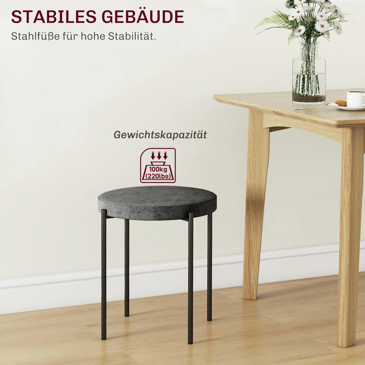 4ER-SET Esszimmerhocker Esszimmerstühle Küchenstuhl modern Polyester Metall Grau - Grau, Kunststoff/Metall (41.5/46/41.5cm) - HOMCOM