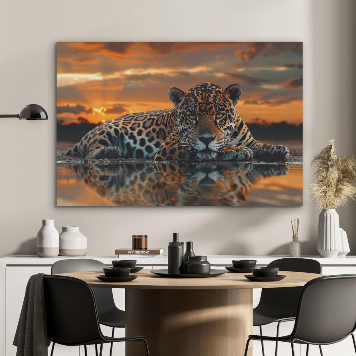 AKUSTIKBILD Natur - Leopard - Tier - Sonnenuntergang - Modern Akustikpaneele 90x60 cm - Orange, Kunststoff (90/60/0.9cm) - MuchoWow