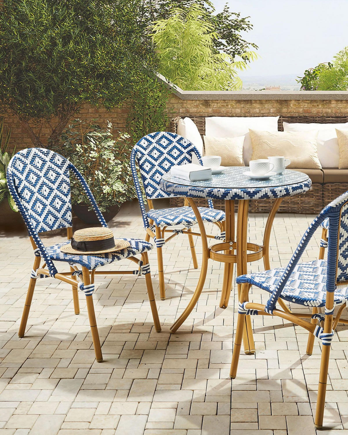 RATTANSTUHL 4er-Set blau/weiß Rifreddo - Blau/Beige, Kunststoff (46/88/55cm) - Beliani