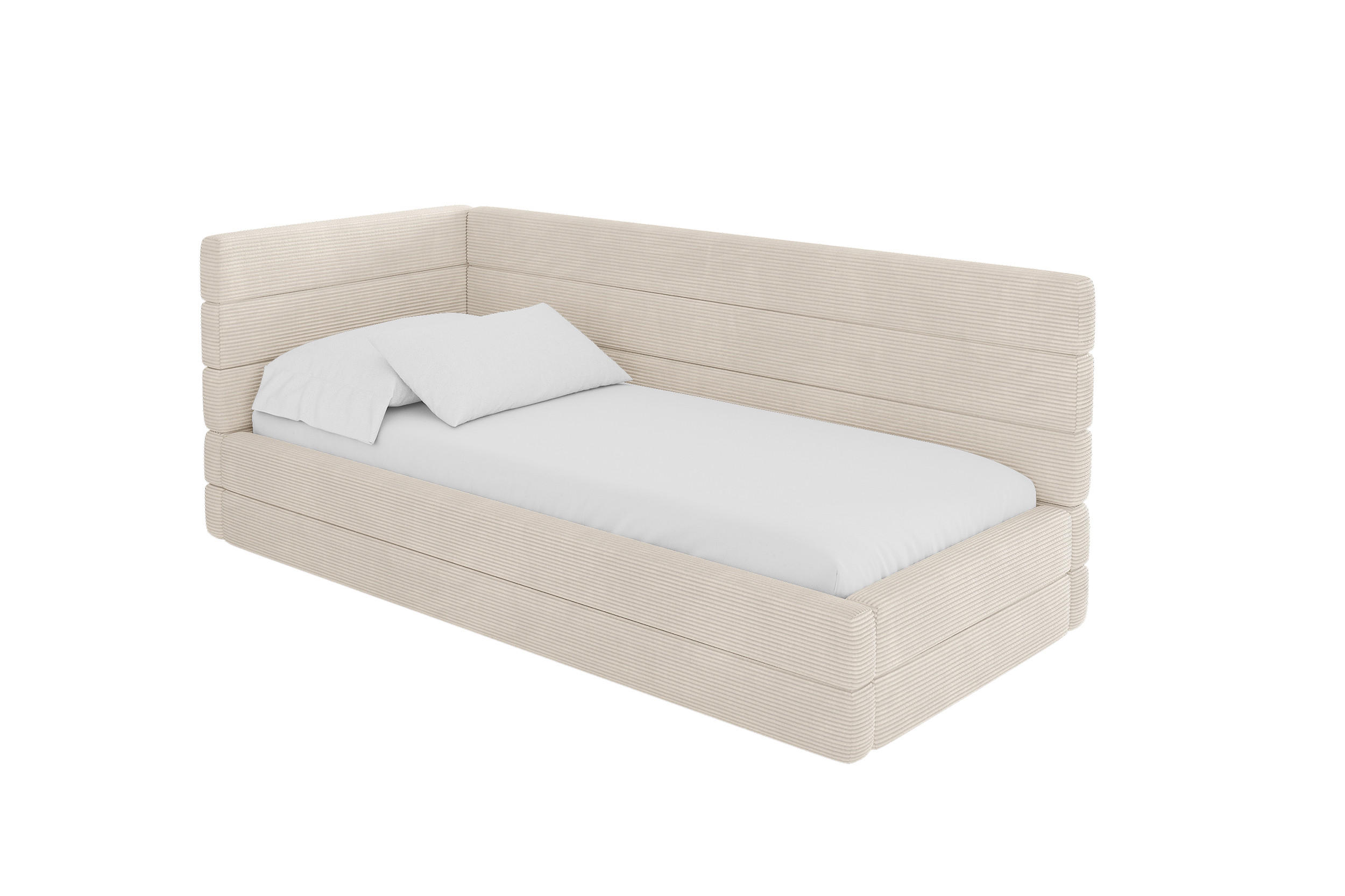 EINZELLBETT Jugendbett mit Bettkasten und Matratze H3/H4, Rechts - BEMY 90x200 Beige - Kaschmir, Holzwerkstoff/Textil (90/200cm) - ALTDECOR