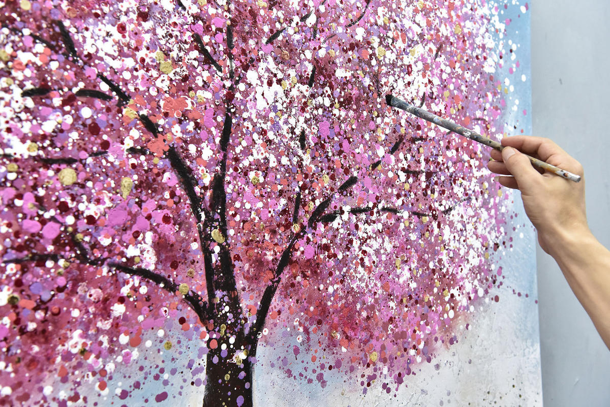 ÖLGEMÄLDE 120/80 cm - Blau/Pink, Holz/Textil (120/80cm) - KUNSTLOFT