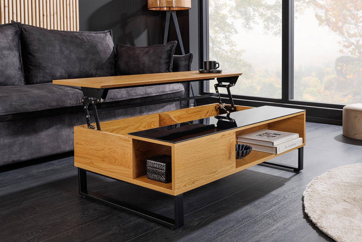 COUCHTISCH APARTMENT Schichtholz Natur 110 cm - Hellbraun/Schwarz, Glas/Holzwerkstoff (60/110/35cm) - riess-ambiente
