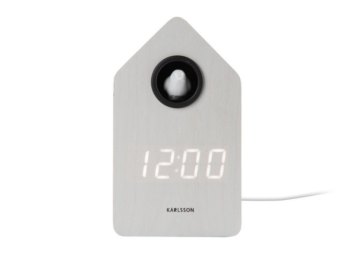 WECKER Cuckoo LED 9/6/15 cm - Weiß, Holz (6/15/9cm) - Karlsson