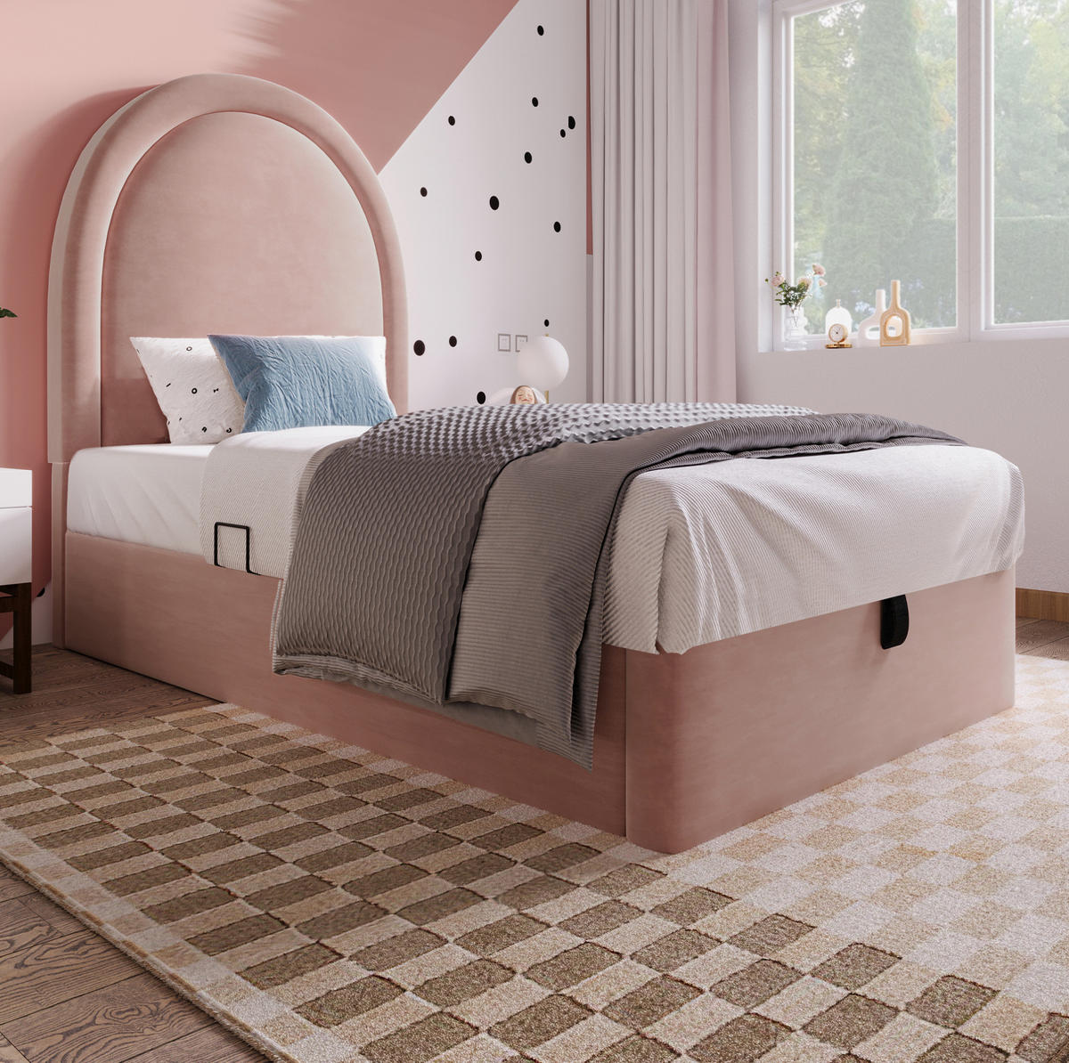 POLSTERBETT 90/200 cm Rosa mit Hydraulik und Lattenrost ohne Matratze - Rosa, Textil (90/200cm) - MIVRAY