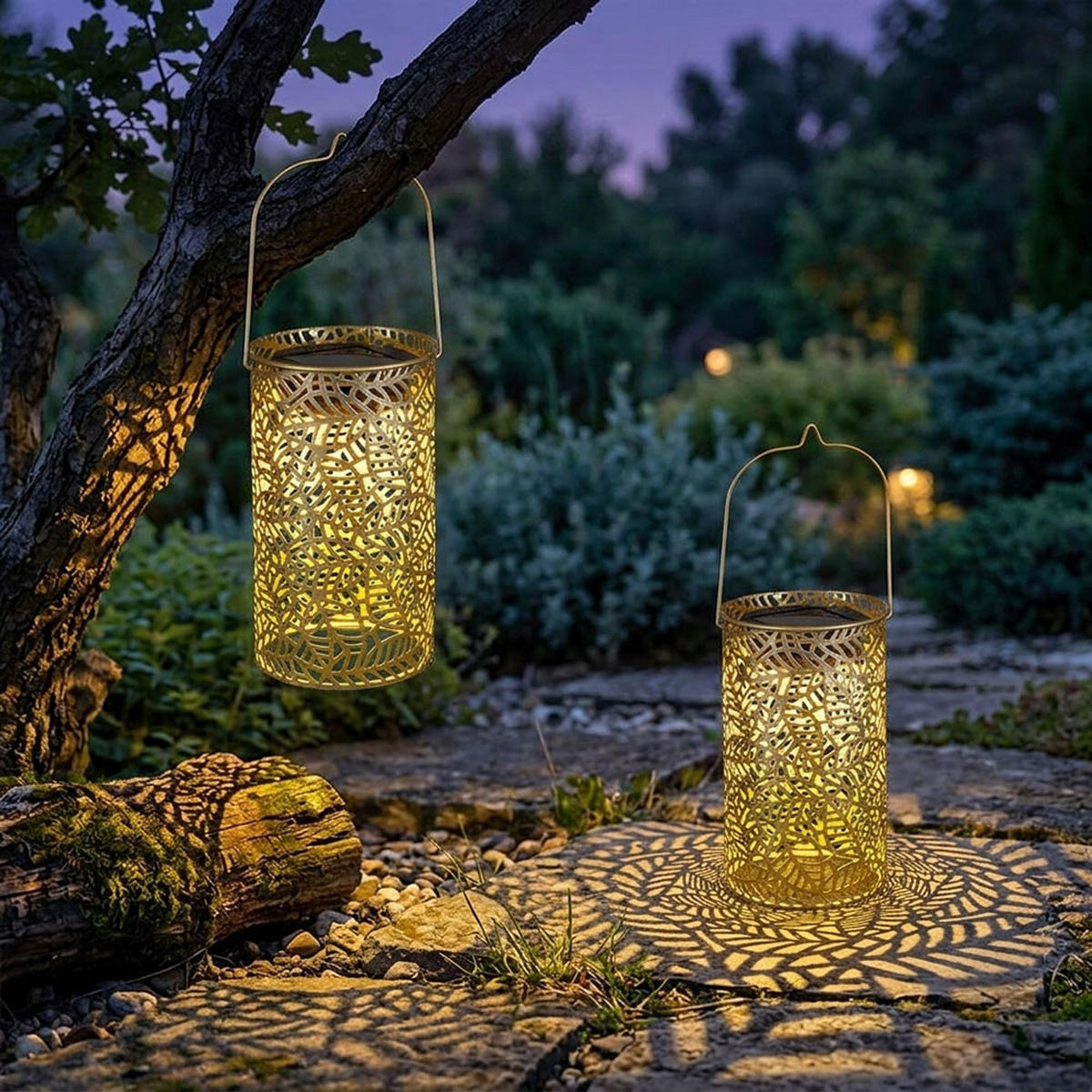 LED LATERNE Blättermuster Gold 2er Set - Goldfarben, Metall (10/10/18cm)