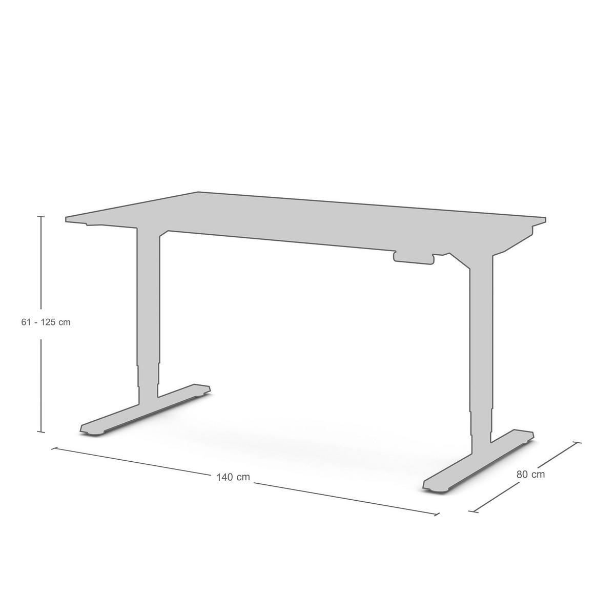 SCHREIBTISCH Elektrisch höhenverstellbarer Schreibtisch Y-Line Eiche Polar Weißaluminium 140/80/62-127cm - Eiche Bianco/Weiß Hochglanz, Holzwerkstoff/Metall (80/140/127cm) - ASSMANN