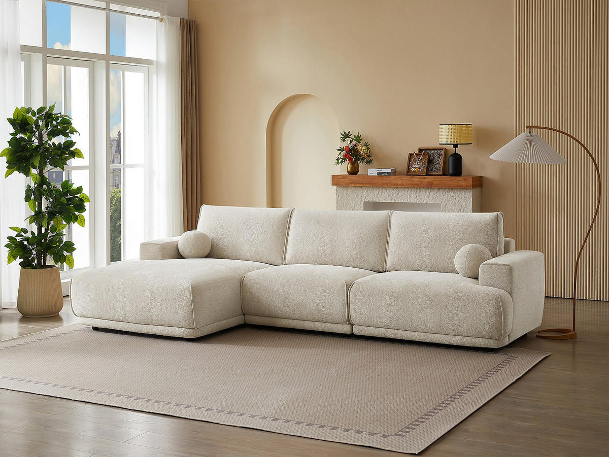 ECKSOFA - Ecke links - Chenille-Stoff - Beige - EMABI - Beige, Textil (320/169cm) - Vente-Unique