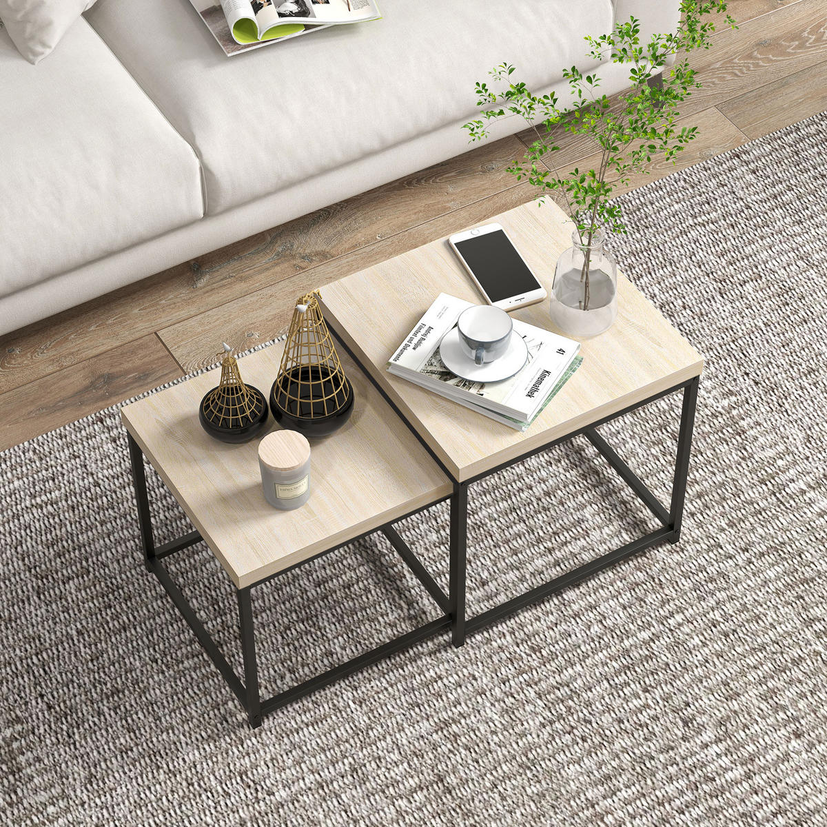 COUCHTISCH DE-15757 2er-Set nestbar Hellholz - Naturfarben, Metall (45/45/45cm) - ComfortXL
