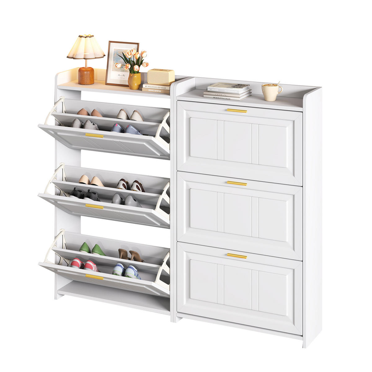 SCHUHSCHRANK aus MDF & Spanplatte 140x24x120cm in Weiß mit Klapptüren - Weiß, Holzwerkstoff (140/120/24cm) - Modfu