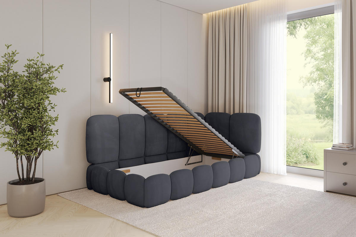 EINZELLBETT Jugendbett mit Bettkasten, Links - AVRY 100x200 Dunkelgrau - Dunkelgrau/Graphitfarben, Holzwerkstoff/Textil (100/200cm) - ALTDECOR