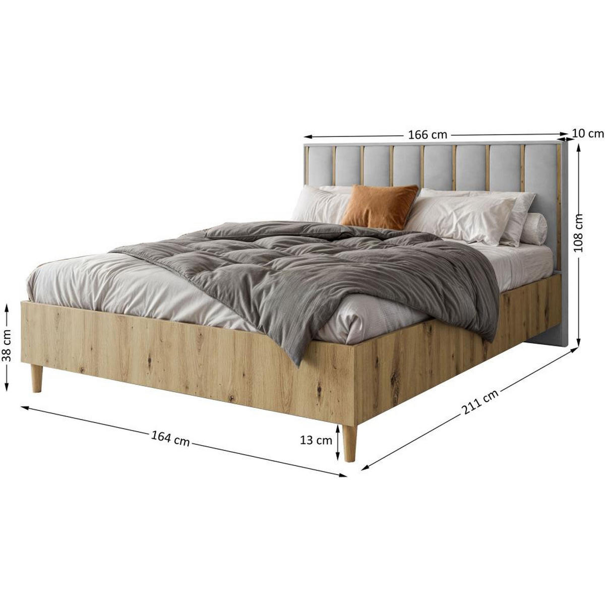 POLSTERBETT Stella 166/211/108 eiche Artisan/grau - Eiche Artisan/Grau, Holzwerkstoff/Textil (160/200cm) - Beautysofa