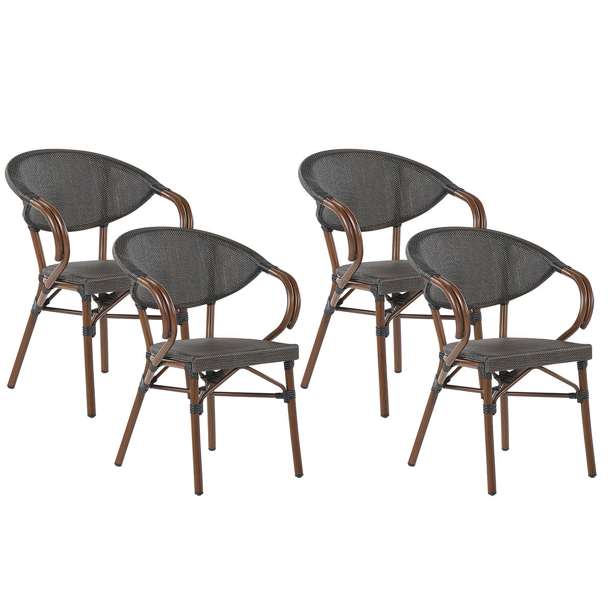 GARTENSTUHL 4er-Set Metall grau/dunkelbraun Caspri - Dunkelbraun/Grau, Metall (57/83/55cm) - Beliani