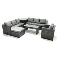 GARTENMÖBEL-SET COUCHTISCH SESSEL SOFA mit HOCKER Polyrattan Dunkelgrau Gemischt 8-Sitzer - Dunkelgrau/Grau, Glas/Kunststoff - Fimous