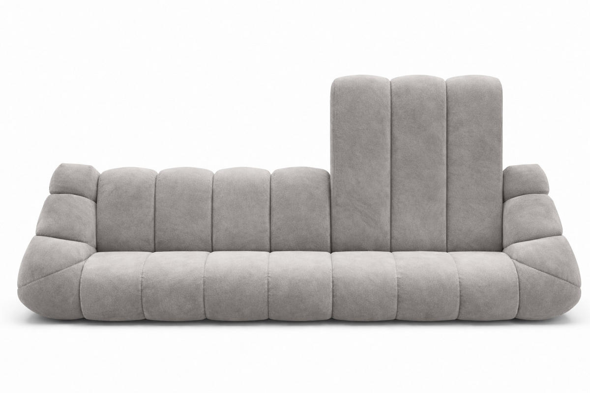 ECKSOFA Modulare L-Form, Veloursstoff Bluvel, Grau, Rechts, CROISSANT XL - Grau, Holz (340/190cm) - Kaiser Möbel