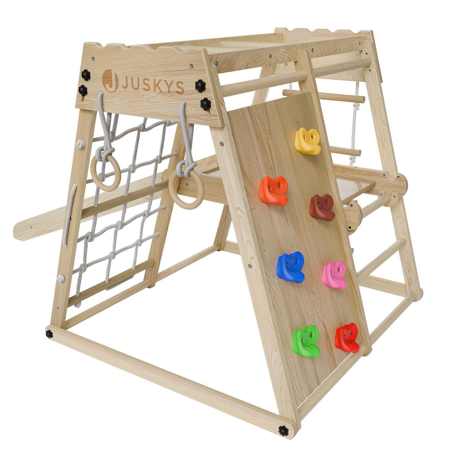 KLETTERGERÜST MINI für Kinder mit Rutsche - Naturfarben, Holz (102/98cm) - Juskys