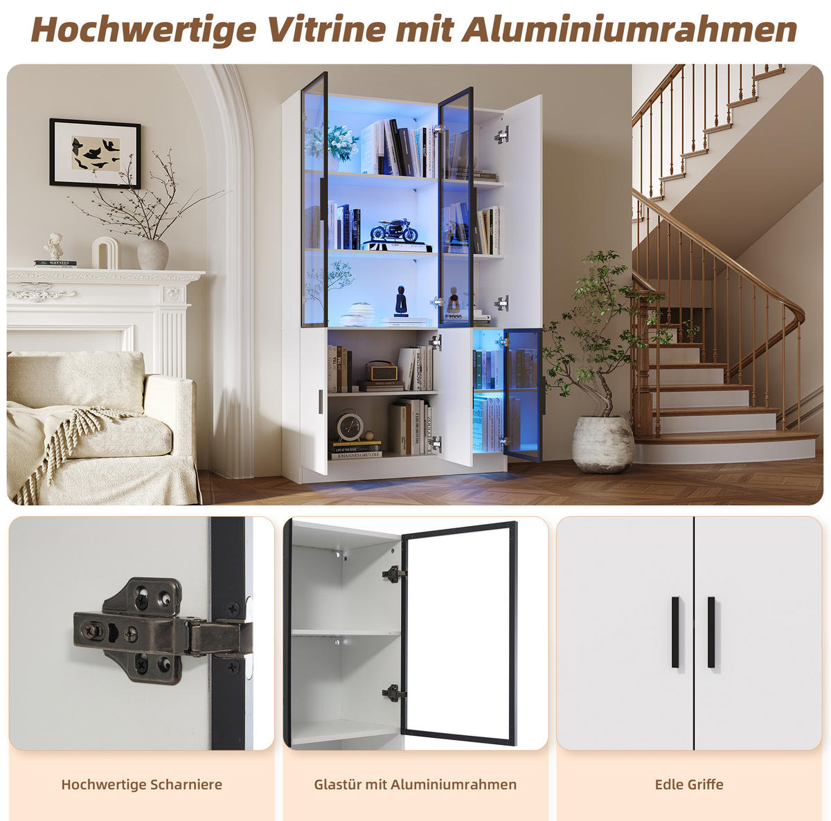 HIGHBOARD 120/200/35 cm Weiß aus Spanplatte und Glas mit LED-Beleuchtung - Weiß, Holzwerkstoff (35/200/120cm) - OKMYHOME