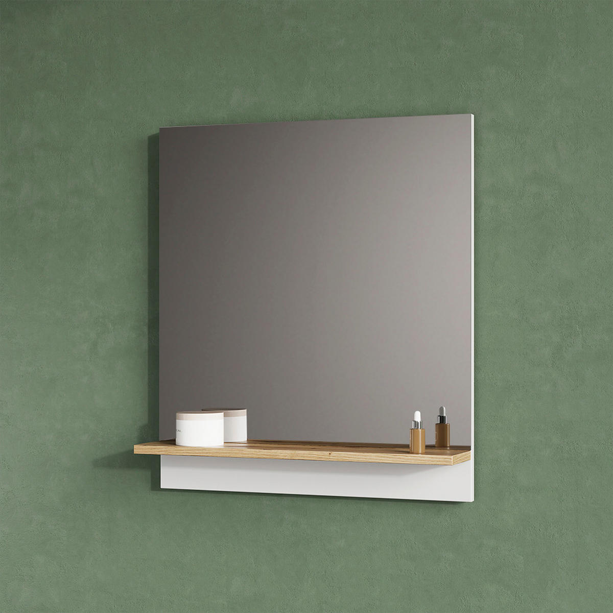 BADSPIEGEL Timavo Weiß 60 x 67 cm mit Regal - Weiß/Eiche Artisan, Holzwerkstoff (60/67/14cm) - Livinity®