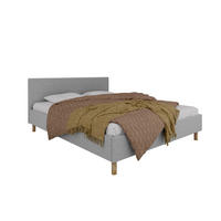 POLSTERBETT ALMORE 160x200cm Elegantes Polsterbett für modernen Wohnstil , 7-Zonen-Taschenfederkernmatratze CIRA (24 cm), hellgrau-2 - Blaugrau, Holz (160/200cm) - Panda Möbel