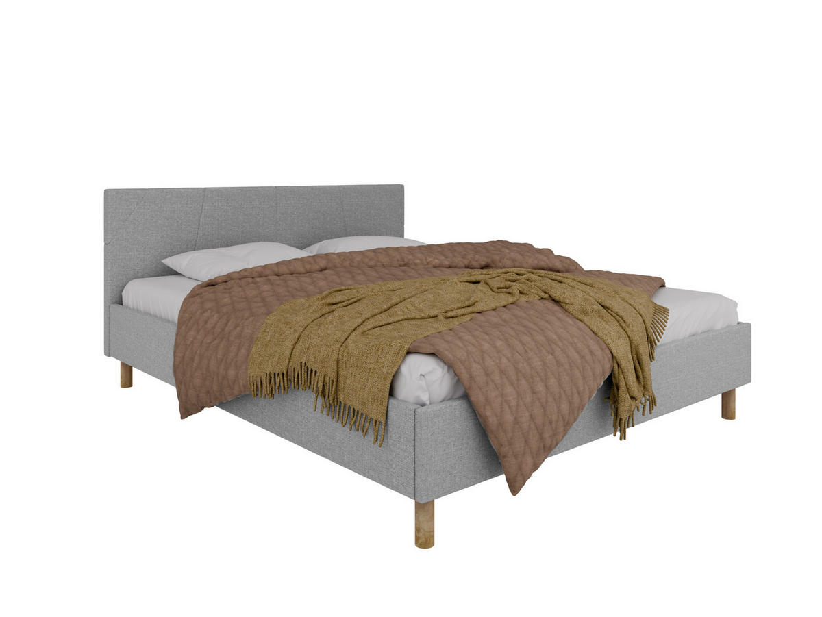 POLSTERBETT ALMORE 160x200cm Elegantes Polsterbett für modernen Wohnstil , 7-Zonen-Taschenfederkernmatratze CIRA (24 cm), hellgrau-2 - Blaugrau, Holz (160/200cm) - Panda Möbel