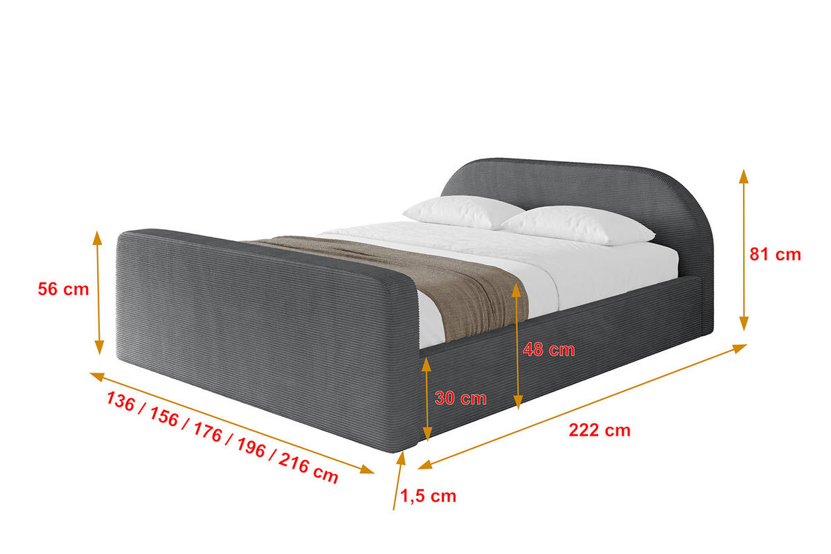 POLSTERBETT mit Bettkasten, Fußteil und Lattenrost, Boxbett ohne Matratze - TIVON-Z-V1 180x200 Dunkelgrau - Anthrazit, Holzwerkstoff/Textil (180/200cm) - ALTDECOR