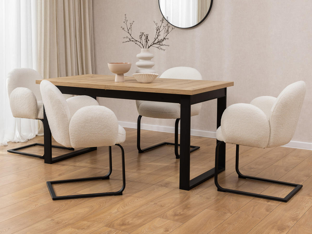 ARMLEHNSTUHL 2er Set Vela im runden Design aus weißem Bouclé - Schwarz/Weiß, Holz/Textil (65/85/64cm) - S-Style Möbel
