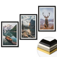 WANDBILDER 3er-Set - 40x60 cm Schwarzer Rahmen - Bergsee, Bootsfahrt, Sonnenuntergang, Hirsche - Schwarz, Kunststoff (40/60cm) - ArtPrintCave