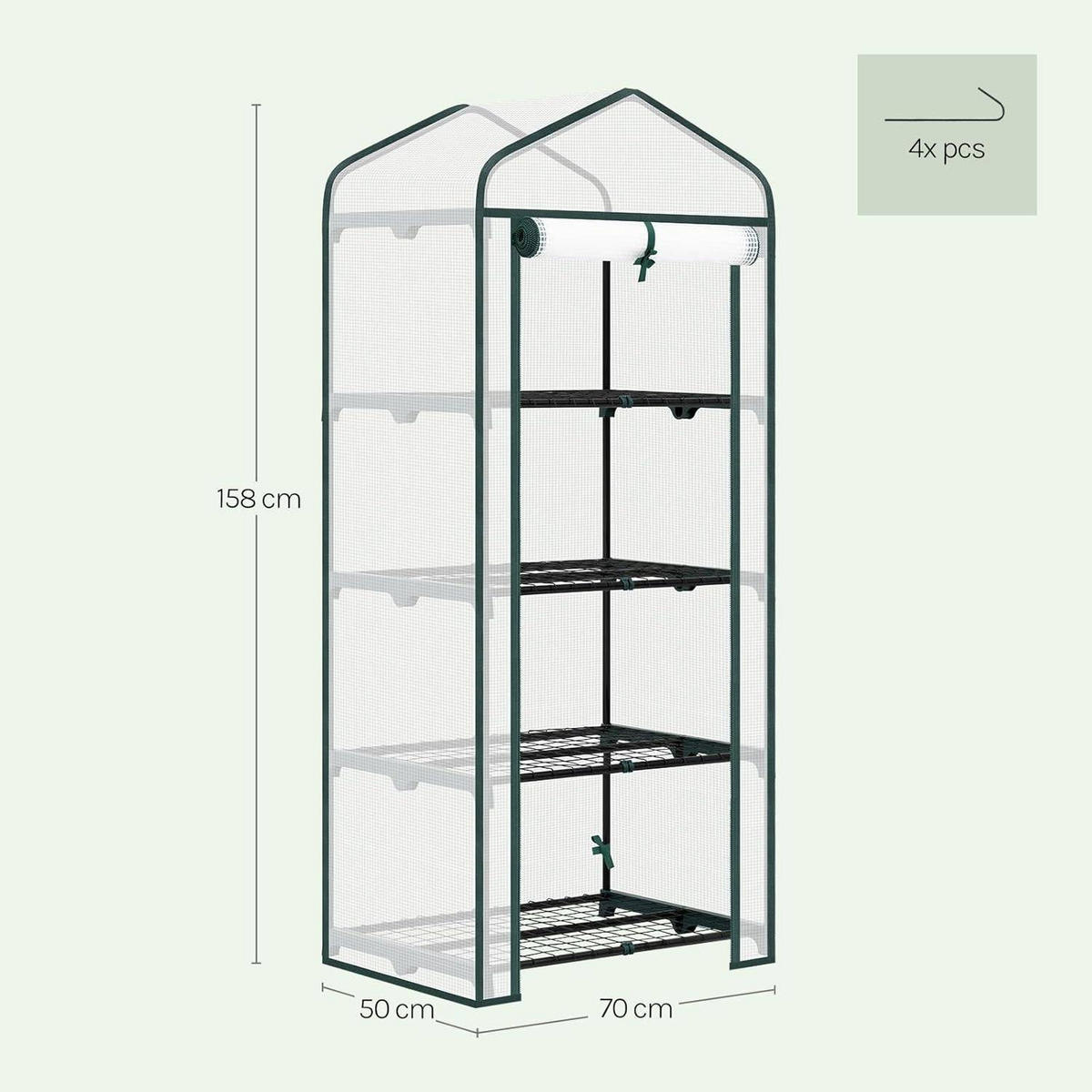 GEWÄCHSHAUS, Winterfest stabil platzsparend, 69 x 158 x 49 cm - Weiß, Textil/Metall (70/158/50cm) - Woltu