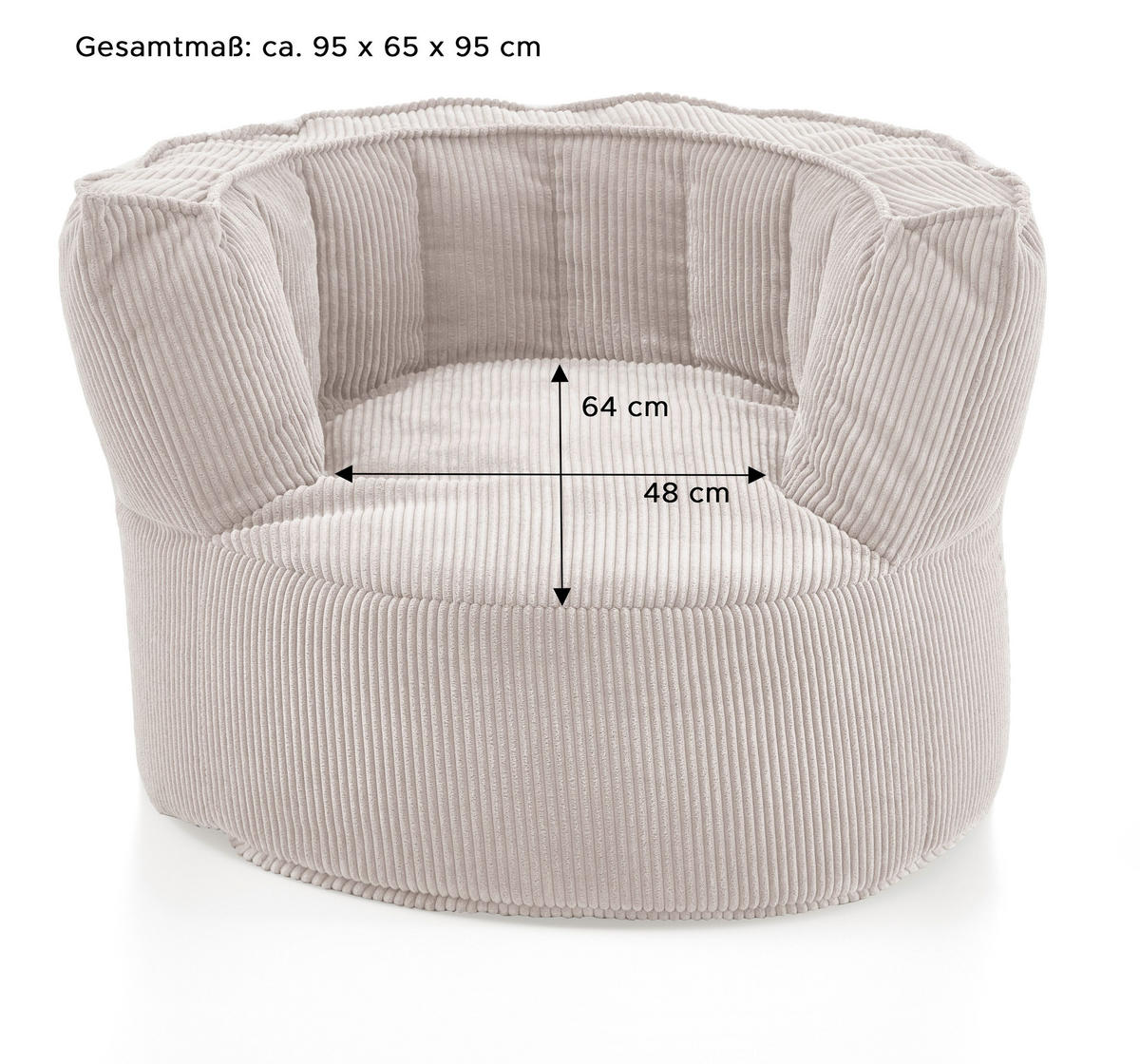 SITZSACK Snuggle in Beige - gemütliches Design - Top Qualität für Ihr Zuhause B/H/T: 95x65x95 cm - Beige, Naturmaterialien (95/65/95cm)