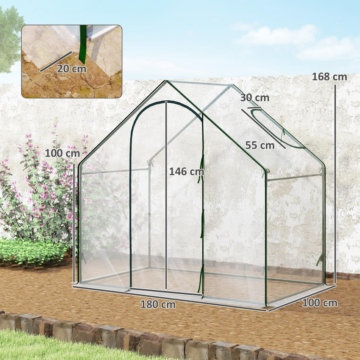 GEWÄCHSHAUS Transparent 100.0/180.0/168.0cm - Transparent, Metall (180/168/100cm)