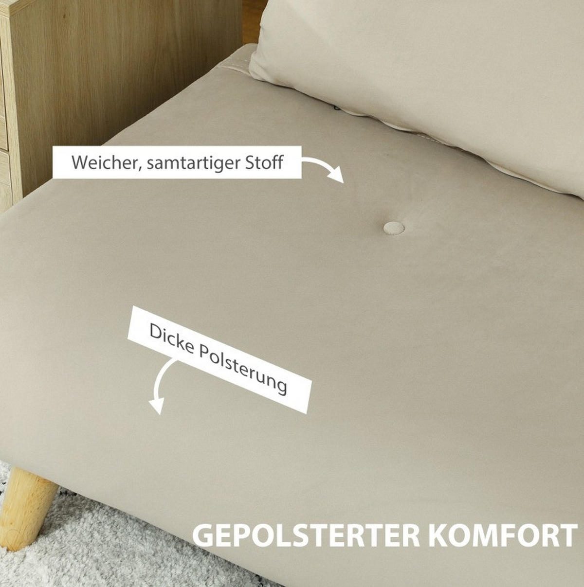 SCHLAFSOFA Polyester Samtoptik mit 6-fach verstellbarer Rückenlehne 130/78/79 cm Beige - Beige, Textil (78/79/130cm) - Redom