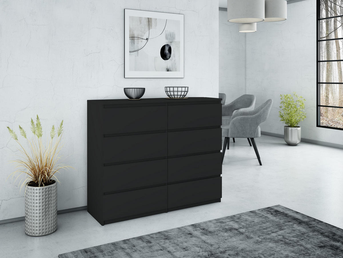 KOMMODE mit 8 Schubladen 120 holz schwarz - Schwarz, Holzwerkstoff (120/99/35cm) - EMIX24