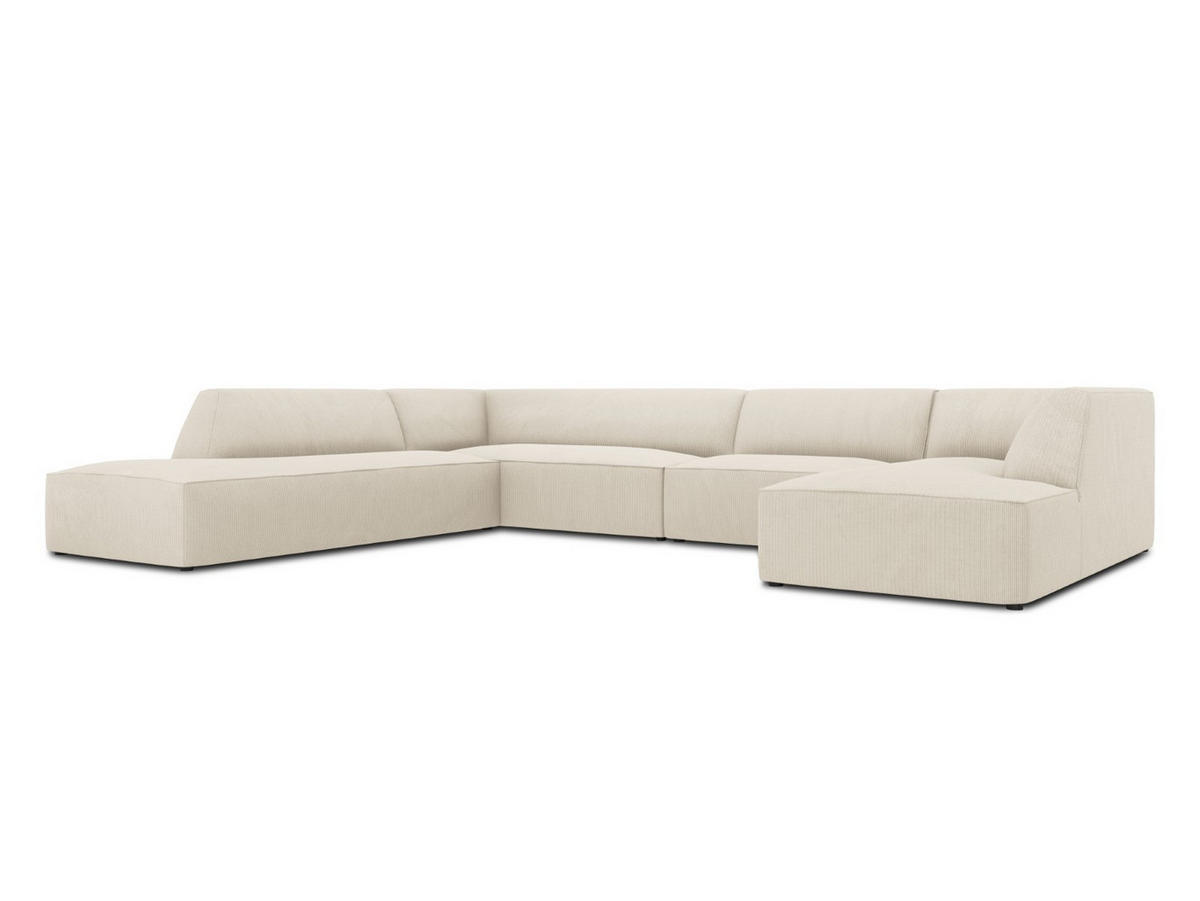 PANORAMASOFA links Ruby aus Cord leichtes beige 7 Sitzplätze - Creme, Textil (273/69/366cm) - Micadoni