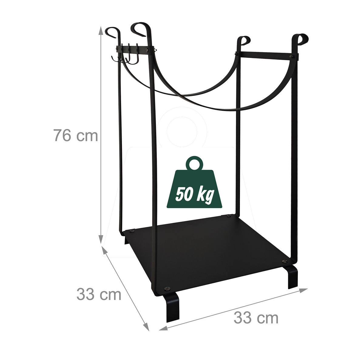 KAMINHOLZREGAL Schwarz 3-tlg.-Set Kaminbesteck - Schwarz, Kunststoff/Metall (33/76/33cm) - Relaxdays