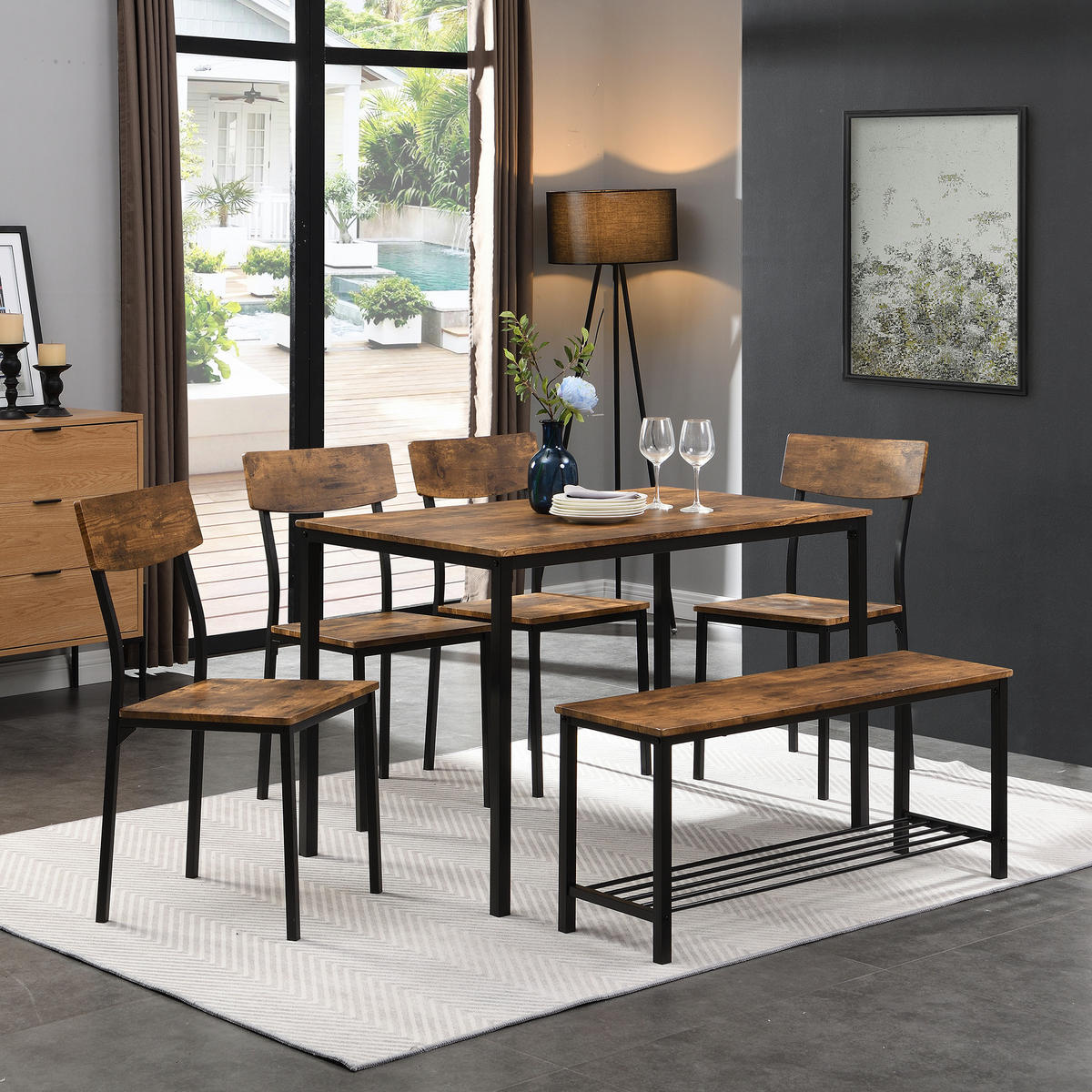 ESSTISCH SET braun - Braun, Holz/Metall (110/75/70cm) - Urban Meuble