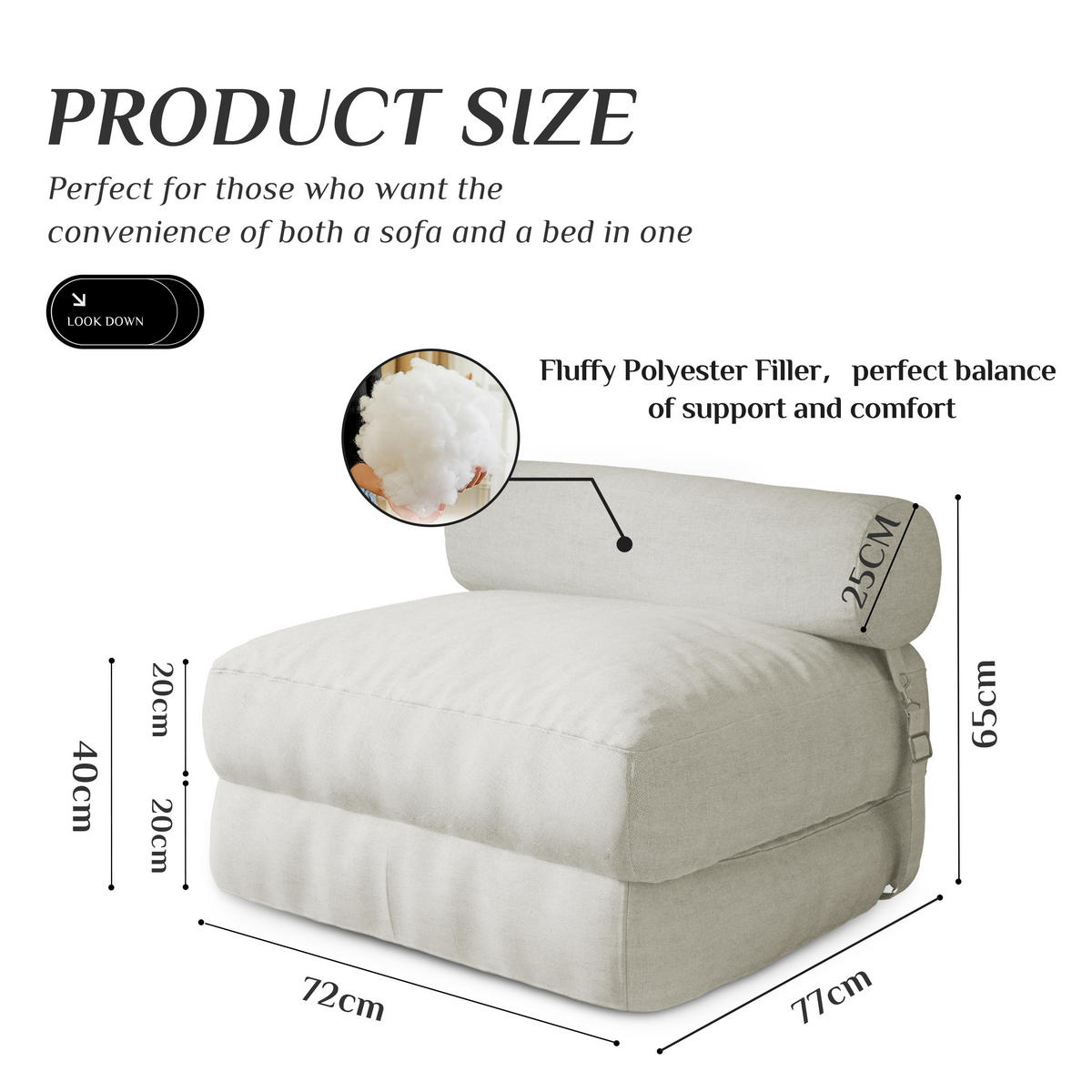 SITZSACK Faltbar Modular Leinen weiß - Weiß, Textil (77/65/72cm) - Vercart