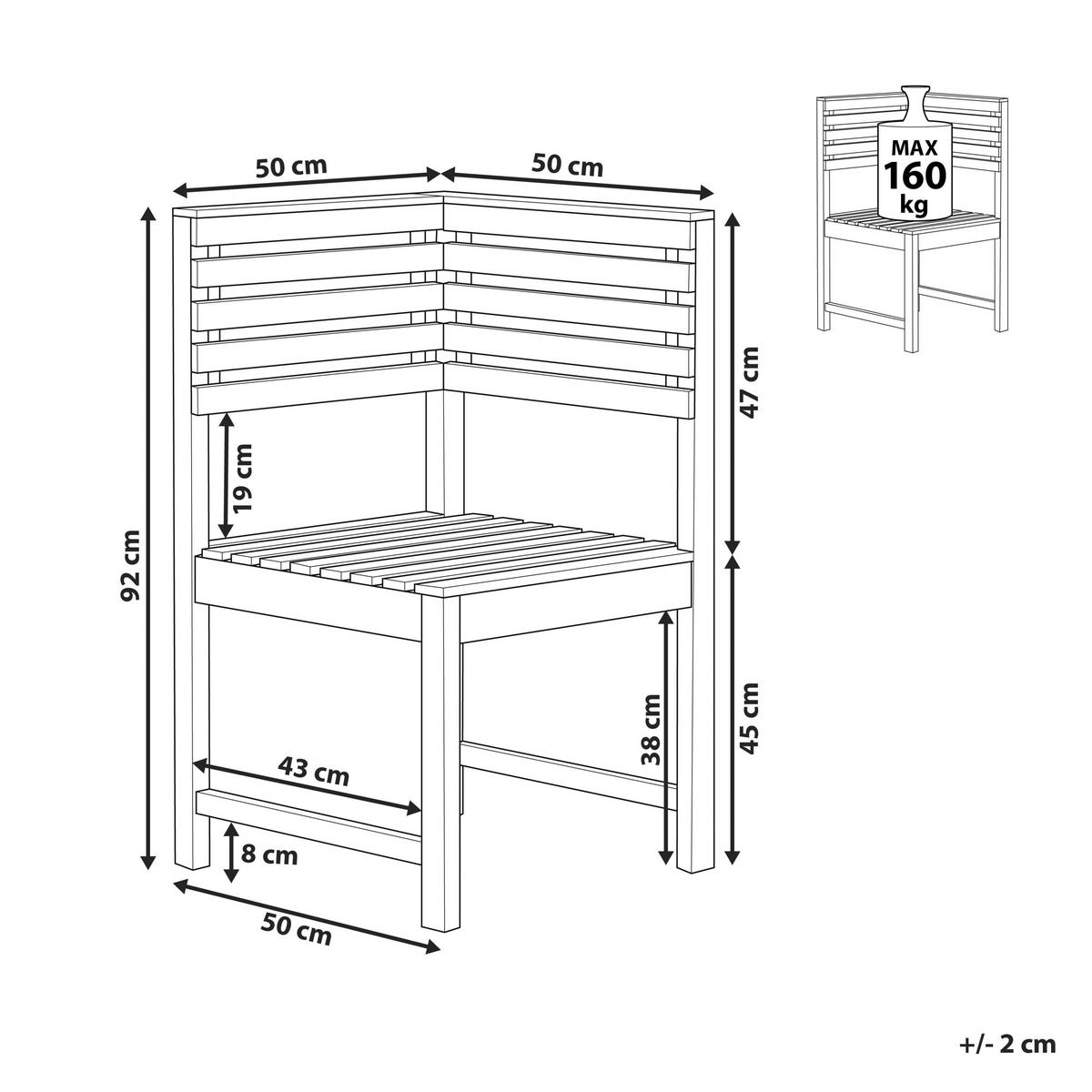ECKMODUL für Sitzgruppe Treia Akazienholz hellbraun - Hellbraun, Holz (50/92/50cm) - Beliani