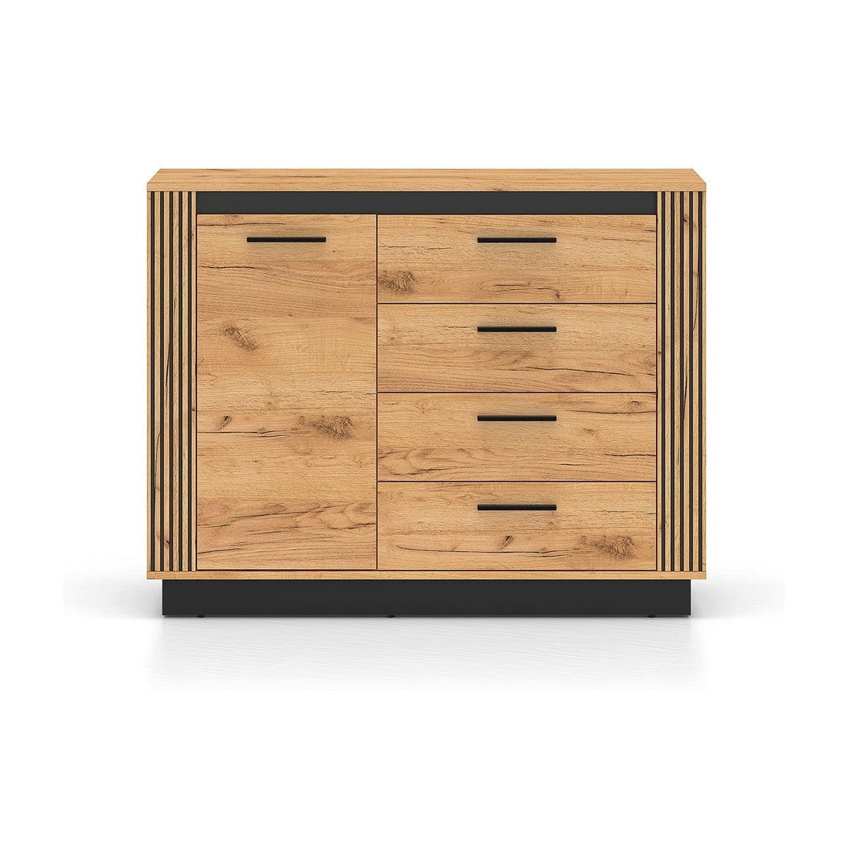 KOMMODE – 115 cm – Urso – KM-026 - Eichefarben/Schwarz, Holzwerkstoff (115/90/40cm) - hi-markt